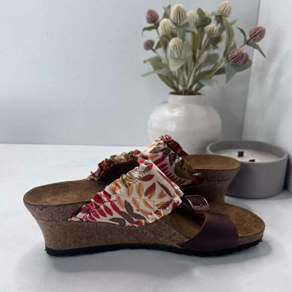 Birkenstock Della Wedge Sandal Leaf Print Brown Women 7/EU 38 NWB Narrow Fit - Picture 7 of 11
